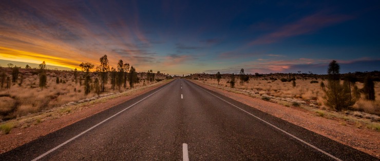 An Australian highway at sunset