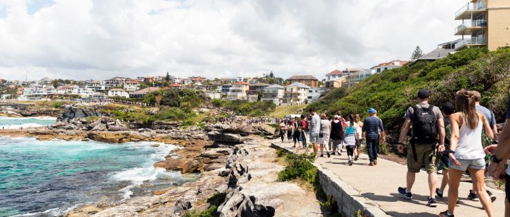Busy walking trail in Sydney, Bondi to Coogee