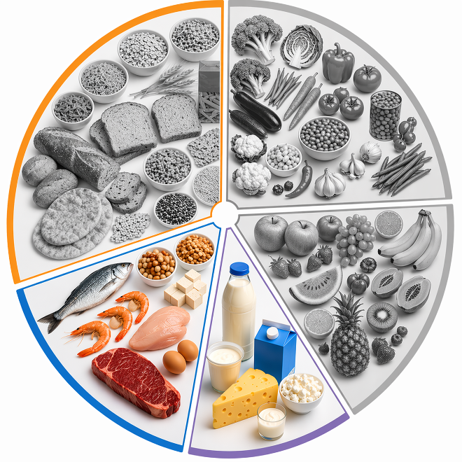 Australian guide to healthy eating food diagram with food in grey not consumed in carnivore diet 