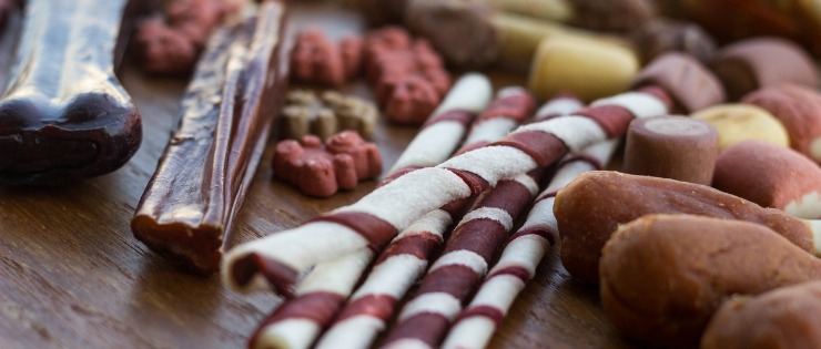A table with some dog treats to help keep your dog entertained while you’re at work.