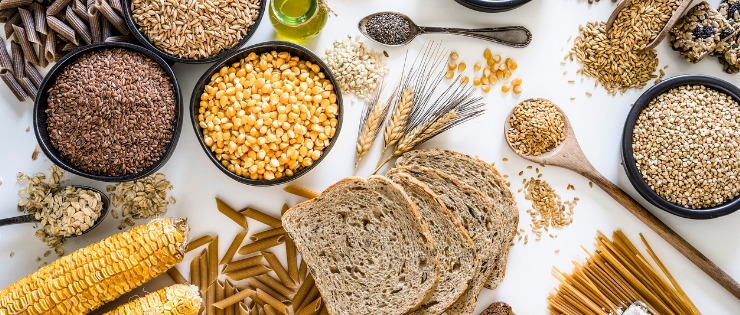 Group of whole grains on a white background