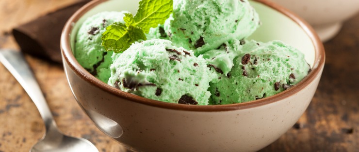Healthy mint choc chip ice cream in a bowl as a delicious alternative to store bought ice cream.