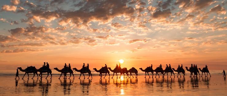 Camel ride at sunset in Broome Western Australia one of the best places to travel this Christmas